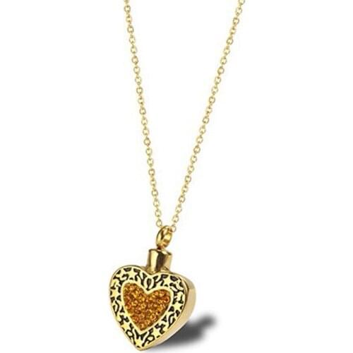 RIR Crystal Stainless Steel Cremation Jewelry Ashes Necklaces Love Heart Type Ashes Pendant Necklace Cremation Souvenir