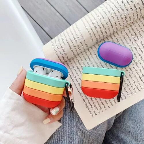 Cute Silicon Case For Airpods 1 2 Rainbow colors Earphone Protective Cover Waterproof for Apple airpods pro Headset Accessories