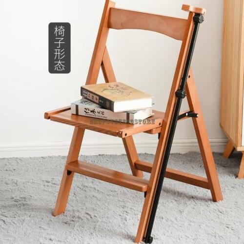Solid Wood Household Ladder Four Step Indoor Folding Ladder Chair Multi-functional Dual-purpose Armrest Climbing Ladder Stool He
