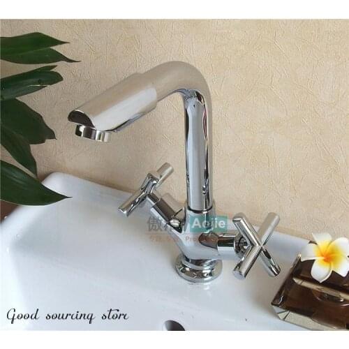 Dual handle brass basin faucet hot and cold water
