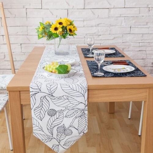30cm*140/180/200/220/ 4Size Table runner Modern navy blue white Tree leaf pattern Chirstmas Decor crafts cotton Table Runner
