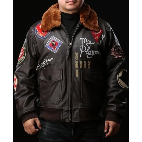 Super Offer! US Big Size Air Force G1 Pilot Warm Real Removable Fur Collar Genuine Cow Leather Coat Cowhide Bomber Jacket