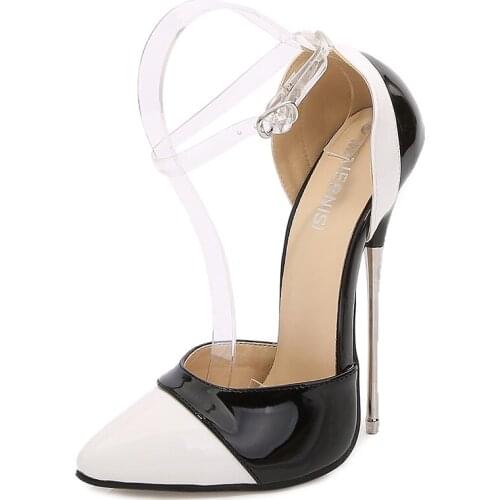 Crossdresser Pointed Toe zapatos mujer Color Matching Women shoes Plus:35-43 44 Stiletto shoes woman 16cm Metal Thin heels Pumps