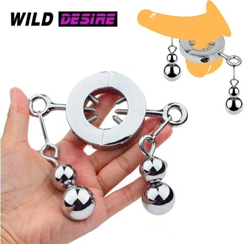 BDSM Male Heavy Metal Cock Ring Metal Balls Scrotum Stretcher Penis Bondage Training Delay Ejaculation Male Sex Toys Sex Shop 18