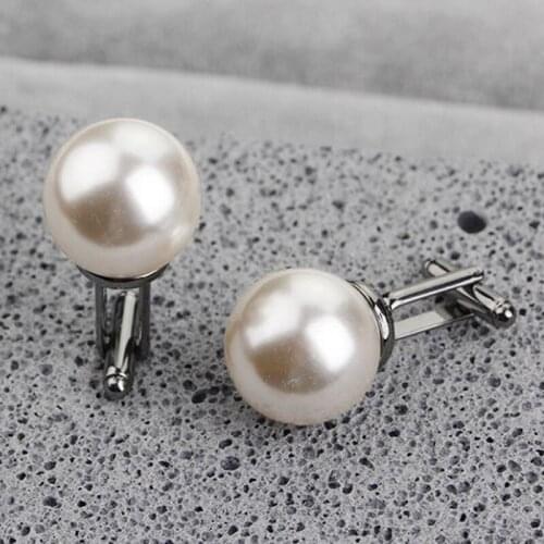 Vintage Beads Cufflinks For Men Round White Imitation Pearl Cuff Link Women Suit Concise Business Cufflink Wedding Party Cuflink