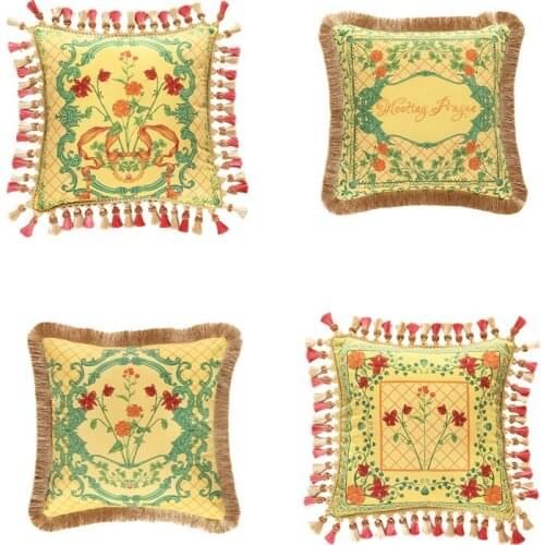 Vintage Luxurious Velvet Pillowcases Cushion Covers Flower Print Throw Pillow Covers Without Insertion Golden Europe Design