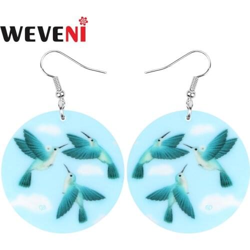 WEVENI Acrylic Round Blue Hummingbird Earrings Aesthetic Bird Animal Dangle Drop For Women Girls Fashion Gift Jewelry Decoration