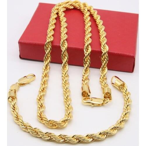 Jewelry Sets 4mm Rope Chain Gold Filled Necklace Bracelet Set for Men and Women