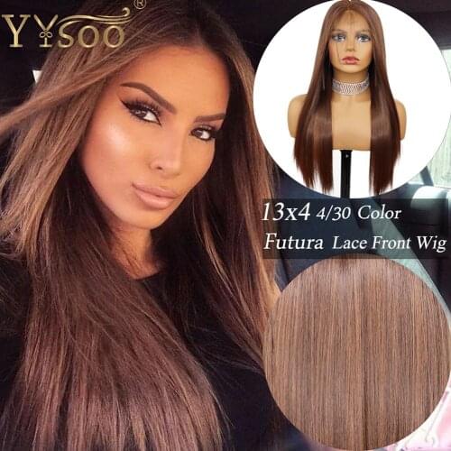YYsoo Long #4/30 Mixed Color Japan Futura Synthetic Full Lace Wig Pre Plucked Part Anyway Silky Straight High Ponytail Ombre Wig