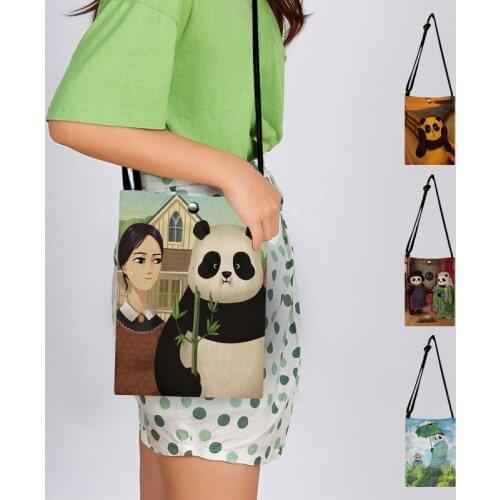 Ladies Shoulder Bag Funny Spoof Famous Painting Panda Printed Canvas Handbags Women Designer Crossbody Messager Bags Phone