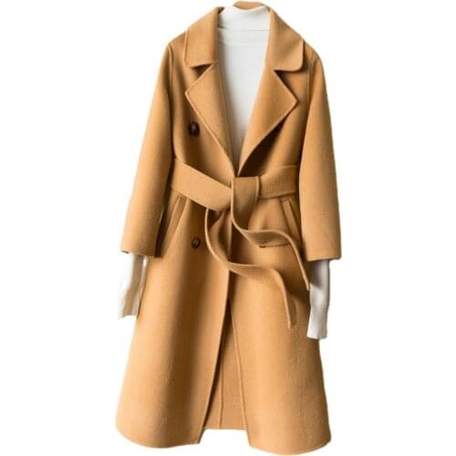 Winter Autumn 100% Wool Coat Women with Belt Black Wool Coat Female Korean Clothes Woman Jacket Manteau Femme Hiver 2020 WPY1396