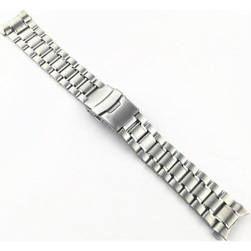 20 22mm Black Silver Solid Curved End Solid Links Replacement Watch Band Strap Bracelet Double Push Clasp For Seiko