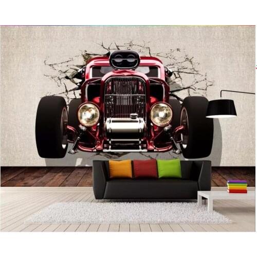 3d wallpaper custom photo mural Classic car broke out of the wall living room Home decor 3d wall murals wallpaper for walls 3 d