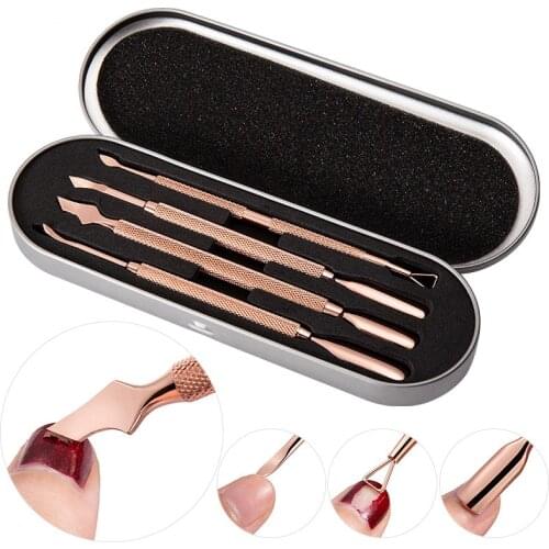4Pcs/Box Stainless Steel Cuticle Pusher Rose Gold Nail Gel Remover Manicure Nail Art Tools Nail File Dead Skin Push Cuticle