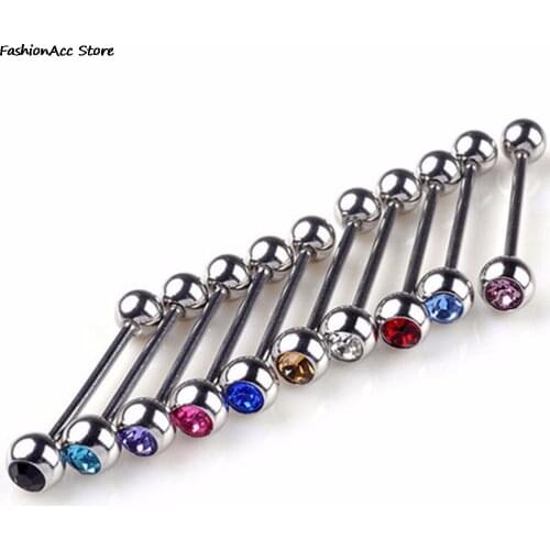 5Pcs Mixed Colors Stainless Steel Tongue Studs Crystal Ball Tongue Bars Ring Barbell Piercing Body Jewelry