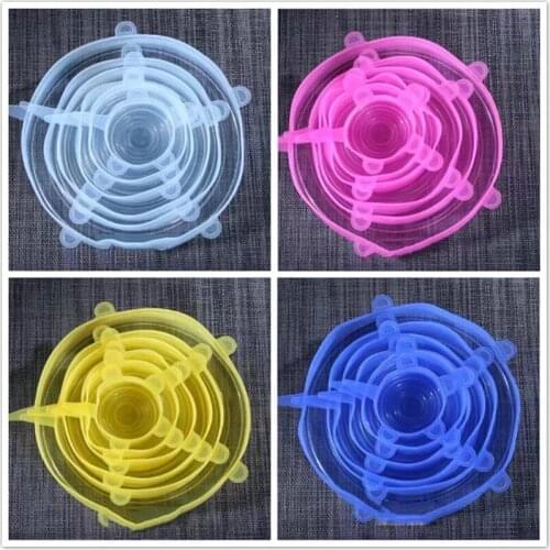 6 Pcs Silicone Stretch Lids Pan Cooking Bowl Pot Lid Cover Reusable Silicone Food Wrap Keeping Fresh Seal Kitchen Tools