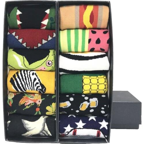 MYORED 12pairs/Lot dropshipping combed cotton colorful funny socks male streetwear business dressing socks christmas gift