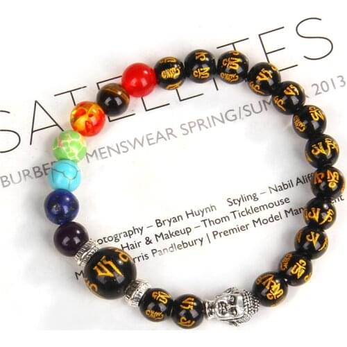 Fengshui Motto Buddha Charm Bracelet Natural Stone 7 Chakras Bracelets For Women Men Lava Wood Religion Yoga Energy Jewelry
