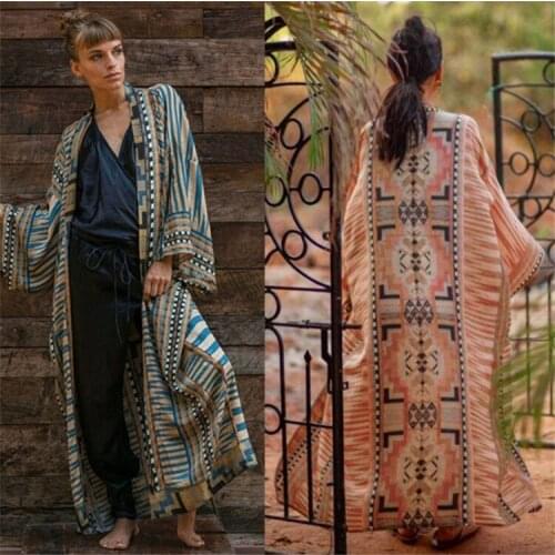 DUISNENA positioning print swimwear sexy cardigan belt beach blouse long robe bikini cover up Kaftan kimono swimsuit