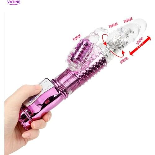 Telescopic Rotate Spiked Dildo Vibrator for Woman Anal Plug Clitoris Stimulator Sex Toys Adult Product Erotic Penis Massage Shop