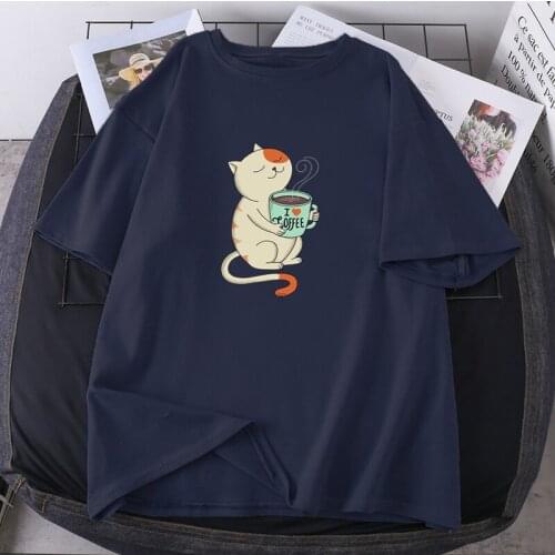 I Love Cat Print T-shirts Woman Hip Hop O-neck 2021 Streetwear Fashion Lady High Quality Clothing Short Sleeve Tees K-pop Female