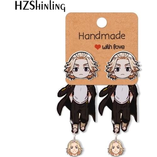 2021 Hot Tokyo Revengers Cartoon Anime mikey Pattern Acrylic Clip Earrings Stud Earrings Resin Epoxy Ear Jewelry