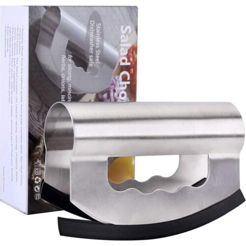 Salad Chopper with Protective Cover Stainless Steel Mincing Knives Vegetable Knife Meat Mincer Double Blade Chopper for Kitchen