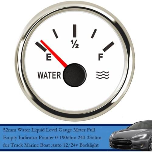 52mm Water Liquid Level Gauge Meter Full Empty Indicator Pointer 0-190ohm 240-33ohm for Truck Marine Boat Auto 12/24v Backlight