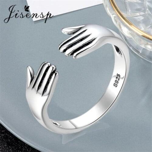 Jisensp Classic Fashion Open Couple Ring for Women Lovers Creative Romantic Sweet Hands Love Hug Ring Valentines Day Gift