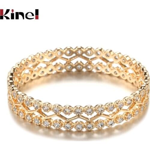 Kinel New Arrivals 585 Rose Gold Ring Double Row Micro-wax Inlay Natural Zircon Hollow Rings Women Wedding Party Fine Jewelry