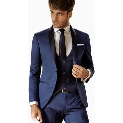 Handsome Shawl Lapel Mens Suits 3 Pieces Custom Made Business Tuxedos Wedding Groomsmen Outfit(Jacket+Pant+Vest+Tie)
