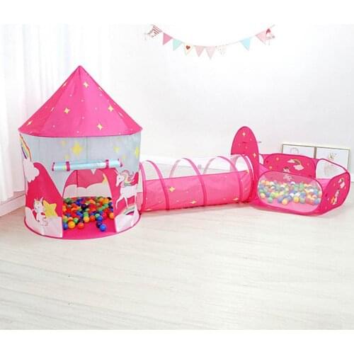 3 In 1 Baby Playpen For Children Kids Ball Pit Princess Playhouse Tent For Newborn Play Yard Tent Tunnel With Basket
