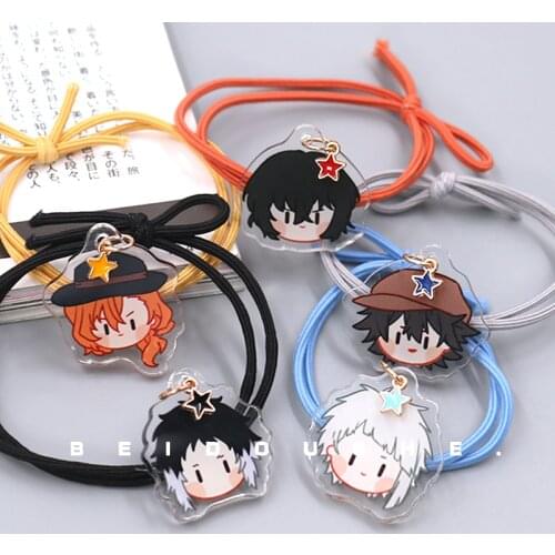 Anime Bungou Stray Dogs Ranpo Edogawa Osamu Dazai Nakahara Chuuya Acrylic Cute Head Rope Headwear Accessories Hair Ring Gift