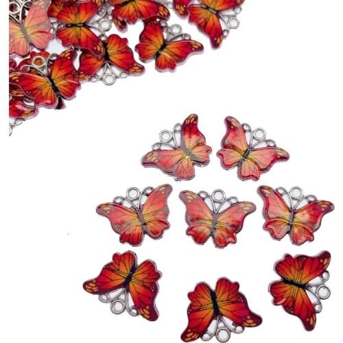 14MM*18MM 2021 Fashion Trend Enamel Butterfly Charm Silver Butterfly Bracelet Charm DIY Jewelry Making Supplies Wholesale