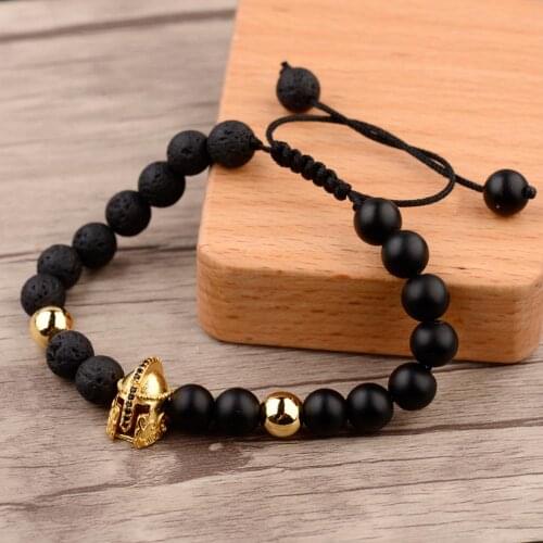 Mens Fashion Bracelet Natural Volcanic Stone Natural Frosted Stone Gold Color Helmet Zircon 2020 Jewelry Gifts India