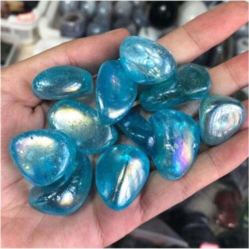 Natural Blue Aura Clear Quartz Tumbled Crystals Healing Stones For Sale