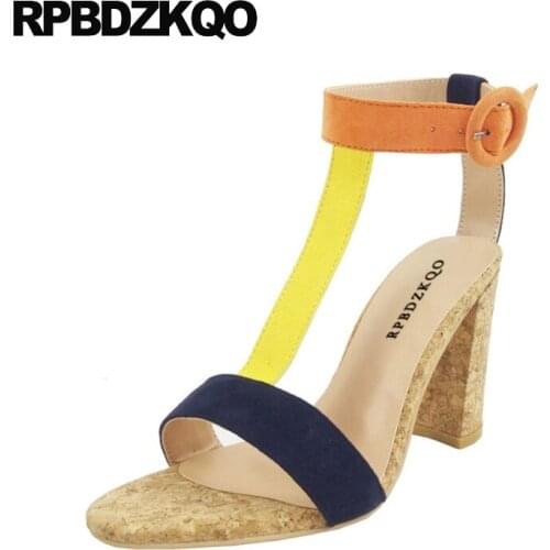 Shoes Runway T Strap Cork Thick Designer Sandals Women Luxury 2018 High Heels Chunky Plus Size Pumps Square Extreme Multi Color