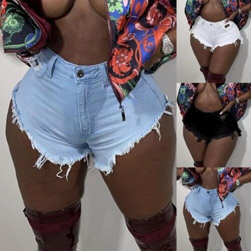 Sexy Summer Women Shorts Solid Ripped Hole High Waist Slim Denim Pants Ripped Hollow Out Hole Streetwear Plus Size Shorts Jeans
