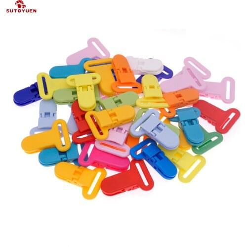 14 color mixed) 28pcs D Shape Kam Plastic Baby Suspender Pacifier Dummy Soother Chain Holder Clips for 25mm Ribbon