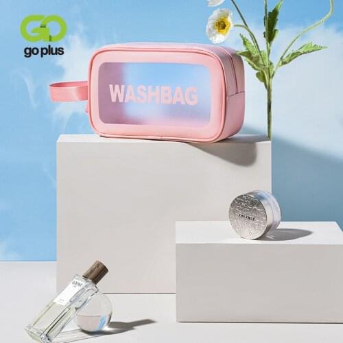 GOPLUSTransparent PVC Women Cosmetic Bag Waterproof Travel Toiletries Storage Organize PU Make Up Bag Female Wash Bag Handbag