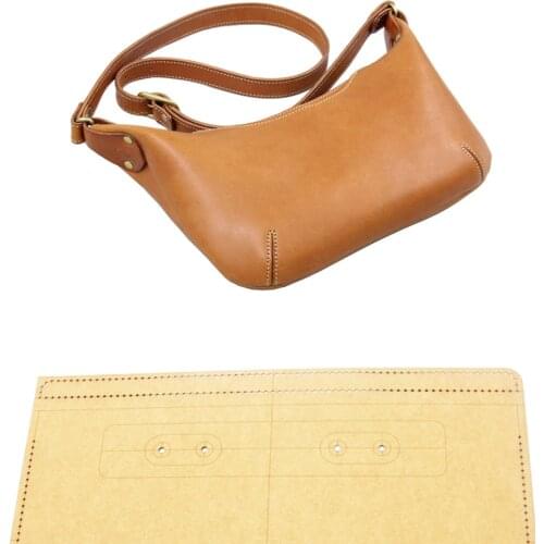 DIY leather craft shoulder bag template 500gsm kraft paper sewing pattern hollowed stencil with stitch hole english version