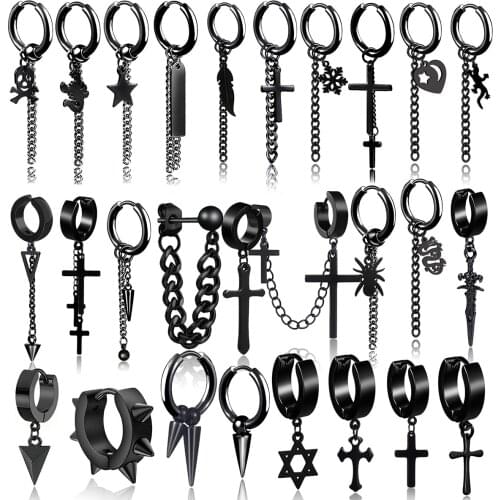 1Pcs Multi-Style Geometric Black Earrings Retro Gothic Stainless Steel Cross Dragon Heart Pendant Earrings Punk Ear Jewelry