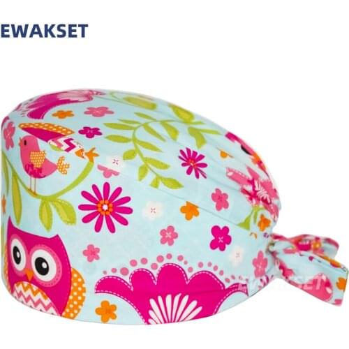 Beautiful Worker Scrubs Cap Adjustable 100% Cotton Nursing Caps Beauty Salon Bouffant Head Scarf Pet Shop Scrubs Hats Women Men