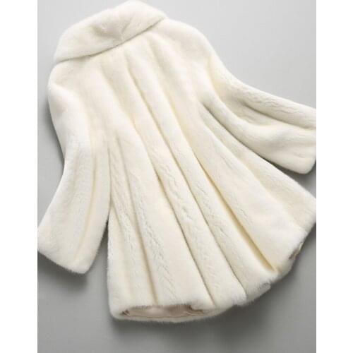 Real Mink Fur Coat Women Jacket Winter Mink fur Outwear white