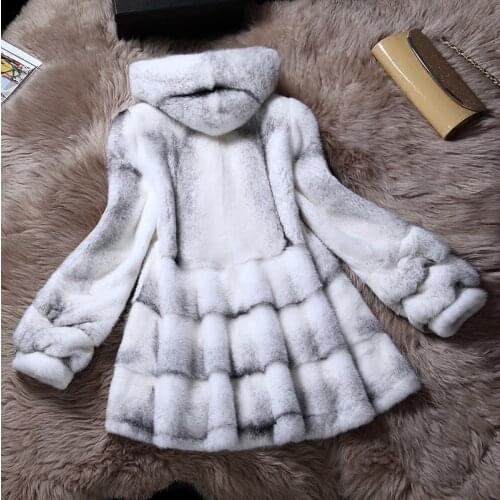2018 new Haining mink fur coat long sleeves mink coat female whole mink long section hooded season