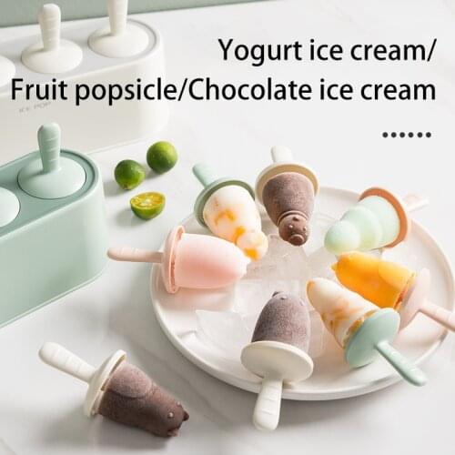 DIY 4 Cell Size Silicone Ice Cream Mold Popsicle Molds Homemade Dessert Freezer Fruit Juice Ice Pop Maker Mould with Sticks