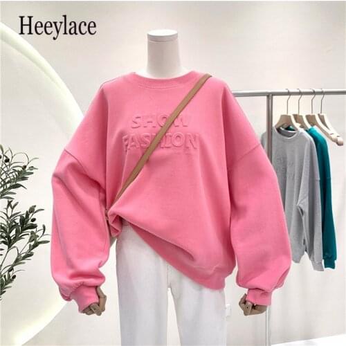 Womans Sweatshirts Solid Colors Korean Female O-Neck Pullovers 2021 New Thin Oversized Harajuku Hoodies Tops