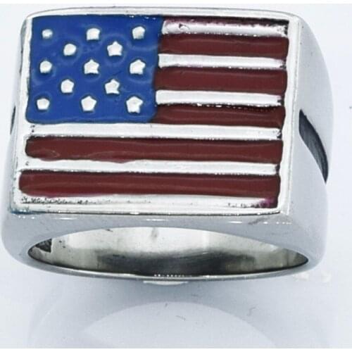 FANSSTEEL Stainless Steel Jewelry Rectangle Stars lines Flag Ring FSR12W59