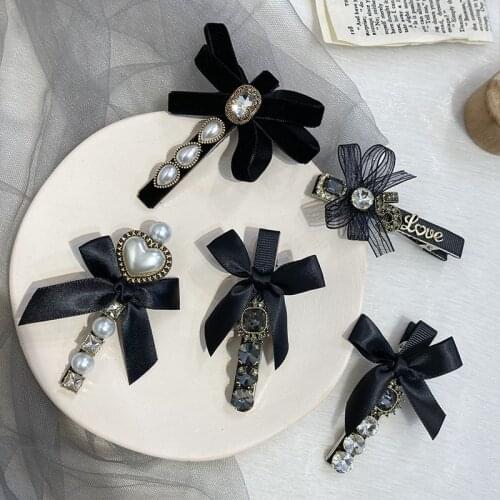 Vintage Baroque Barrette Hair Clip Pin For Girls Elegant Shiny Rhinestone France Ribbon Bow Hairpins Hair Claws Clips Wholesale