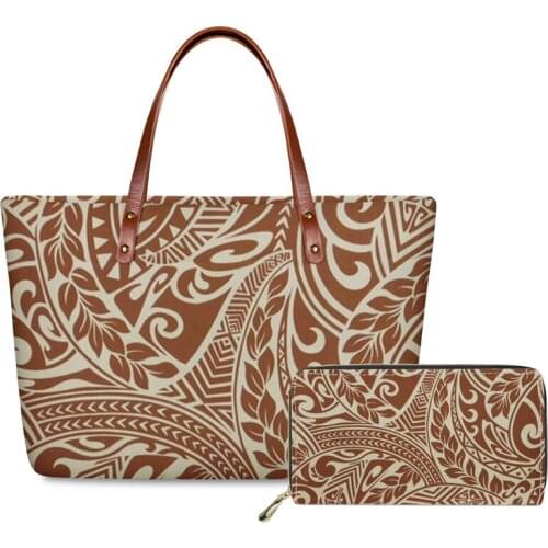 Shoulder Tote Bags for Women Polynesian traditional tribal style 3D Print Ladies Travel Beach Bag Female 2pcs/set HandBags&Purse